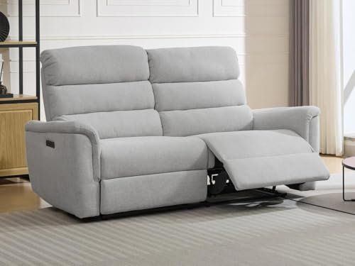 Vente-unique-Relaxsofa elektrisch 3-Sitzer - Stoff - Hellgrau - CARTASIA