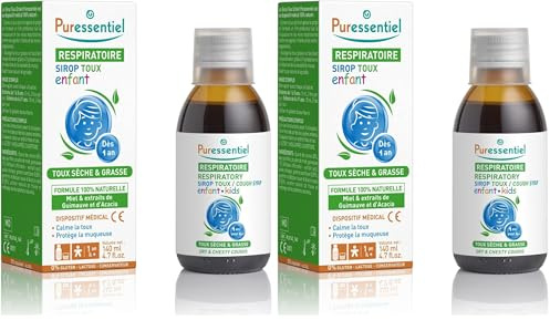 Puressentiel - Respiratoire - Sirop Toux sèche et grasse Enfant - Calme la toux et protège la muqueuse - Bébé à partir de 1 an - Arôme Naturel de Fraise - Dispositif médical - 140 ml (Lot de 2)