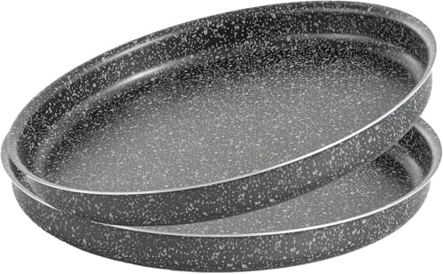 RollitPop Bandejas de Horno Redonda para Pizza y Fainá (Farinata Italiana), 34 cm – Aluminio Antiadherente Efecto Piedra, Fabricada en Italia, Fácil de Limpiar – Línea Vulcania - 2 Bandejas