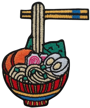 Urbanski Patch Flying Noodles Ramen Schüssel Suppe zum Aufbügeln 8 x 7 cm | Aufnäher Applikation Bügelbild