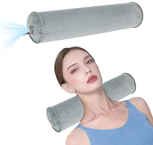 ONTYZZ Neck Roll Pillow Inflatable Neck Support Cushion Grey Sleeping Round Bolster Pad for Travel Car Plane Sofa Home Office Decor Cushion 10 * 48CM