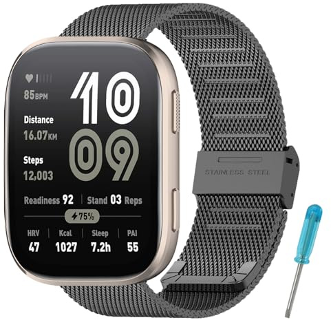 RenSheng 22 MM rostfritt stålband, kompatibelt med Amazfit Bip 6, metallarmband för Amazfit Bip 6 ersättningsarmband, Amazfit Bip 6