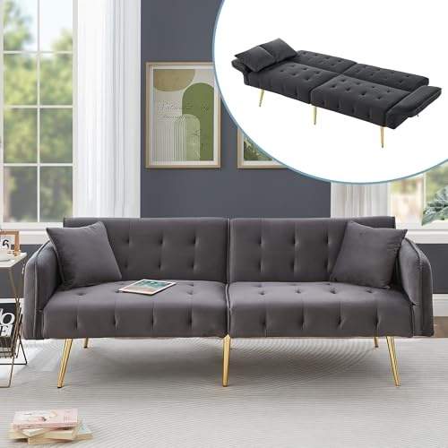 DRIXNO Zweisitzer-Multifunktions-Sofabett mit Bettfunktion, Verstellbarer Rückenlehne + mehrstelligen Armlehnen. Modernes Faltsofabett für Wohnzimmer - Veloursbezug.