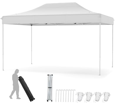 COSTWAY Gazebo Pop-up Pieghevole 3 x 4,5 m, Gazebo da Giardino Impermeabile Altezza Regolabile con Fori di Drenaggio, Tenda da Giardino Antivento con Borsa di Trasporto a Ruote (Beige)