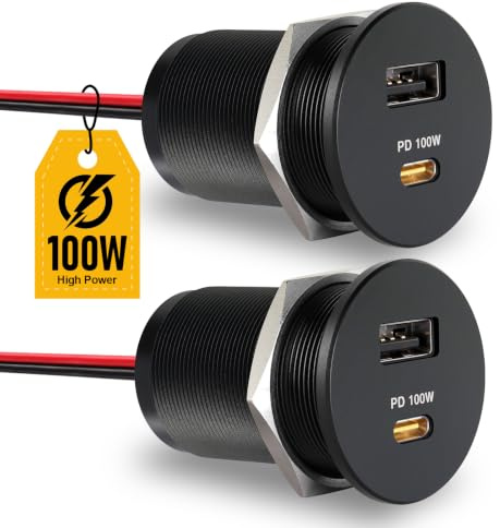 Acegoo 118W 12V USB Outlet 100W Type-C Laptop Car Charger,18W QC3.0 USB-A Dual Port Fast Charging Socket, Replacement Car Charger Accessories for RV Camper Trailer Truck Boat Golf (2Pcs)