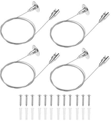 sourcing map 4Pcs Ceiling Sign Hanger, 6.56 ft Stainless Steel Adjustable Suspension Wire Cable Picture Hanging Wire for Billboards, Paintings, Mirror, Acrylic Panels, LED Panel Light