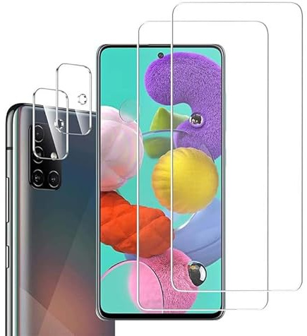 NeWinFly [2+2 Stück für Schutzfolie Samsung Galaxy A51 Panzerglas Kameraschutz [9H][HD Displayschutzfolie][Anti-Kratzer][Anti-Blase] für Displayschutz Samsung Galaxy A51 Schutzglas Screen Protector