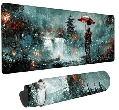 Tapis de Souris de Jeu, 800 x 300 mm XXL Tapis Souris Gaming Grand, Antidérapant Étanche, iExtended Long Clavier Mouse Pad XXL, Accessoire Bureau, pour Gamer, Ordinateur, PC (Geisha Paysage) i-865