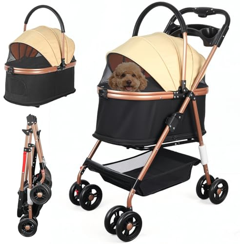 Luvore Hundewagen 3-in-1, Hundebuggy bis 20kg | 360°Drehrädern mit Sicherheitsgurte Feststellbremse Ablagekorb Getränkehalter für kleine Hunde Katz