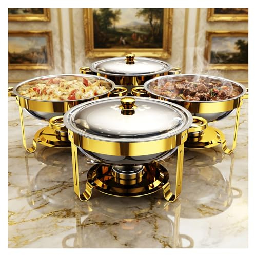 Chafing Dishes for Buffet 4 Pack, 5QT Round Stainless Steel Chafing Dish Set Food Pan with Lid, Buffet Warmers Sets for Home, Gatherings, Birthday, Parties, Church Events, Catering Events