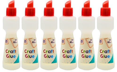 Craft Glue for Kids, PVA Glue for Crafting, Washable White School Adhesive with Spreader Tip, 6 x 80ml Bottles