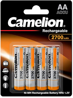 Camelion 17027406 - Ni-MH Rechargable Batterien AA / HR6, 4 Stück, Kapazität 2700 mAh, wiederaufladbar, leistungsstarke Einwegbatterien für elektronische Geräte zur optimalen Energieversorgung