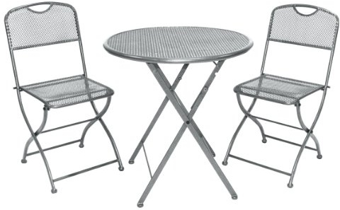 Greemotion Balkonset Estera, Grau, Tisch: ca. Ø 60 Höhe: ca. 72 cm, Stuhl: ca. 42 x 48 x 86 cm, Mittel, Silber