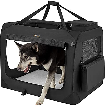 Feandrea Hundebox faltbar, Transportbox Hund, XXL, Hundetasche, Oxford-Gewebe, Netzstoff, atmungsaktiv tragbar transportabel, Metallrahmen, mit Griffen, Taschen, 91 x 63 x 63 cm, schwarz PDC90H