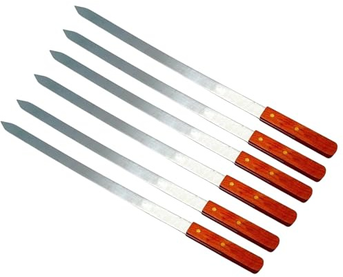 Alpine Cuisine Premium Stainless Steel BBQ Skewers for Shish Kebab, Turkish Grills & Koubideh, Brazilian-Style BBQ 23x 1 (Set of 6)