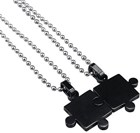 Hanessa Partner-Schmuck 2 Hals-Ketten Schwarz Puzzle Edelstahl Freundschaft Geschenk zu Weihnachten für Ehe-Mann und Ehe-Frau/Freund und Freundin/Männer und Frauen/Paare Paar-Ketten