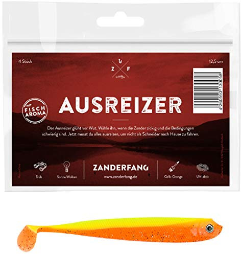 Zanderfang Gummifische UV-aktiv 12,5 cm – 4er Pack schockige Gummiköder für Dorsch, Zander & Hecht