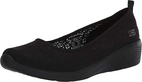 Skechers Women's Arya Airy Days Closed Toe Ballet Flats,Black Crochet Trim,4 UK