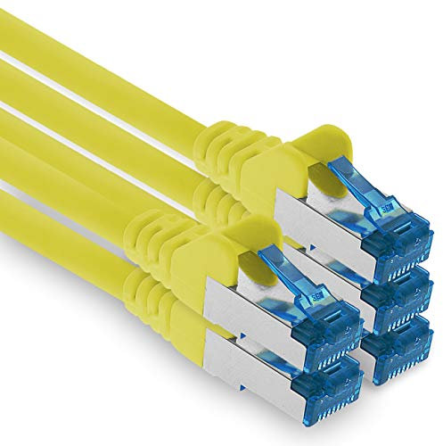 1aTTack.de Câble réseau Ethernet Gigabit LAN CAT.6a 0,5 m, câble patch RJ45 10 Gb/s SFTP PIMF jaune - 5 pièces