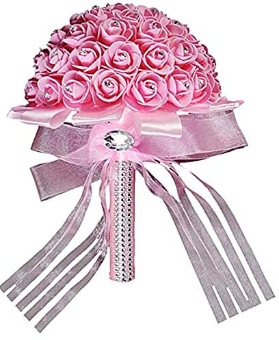 Lovelegis Bouquet Sposa Fiori Artificiali Rose Colore Rosa Punti Luce Strass Diametro 20cm Manico 15cm Cerimonia Elegante Matrimonio Regalo Natale Compleanno Allestimento