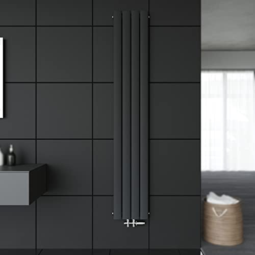 SONNI Paneelheizkörper Vertikal Flachheizkörper Anthrazit Doppellagig 1800x308mm Heizung Heizkörper mit Anthrazit Multiblock Hahnblock Heizkörper Thermostat