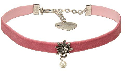 Alpenflüstern Trachten-Samt-Kropfband Strassedelweiss Perle - nostalgische Trachtenkette enganliegend, Kropfkette elastisch, Damen-Trachtenschmuck, Samtkropfband in traditionellen Farben DHK264