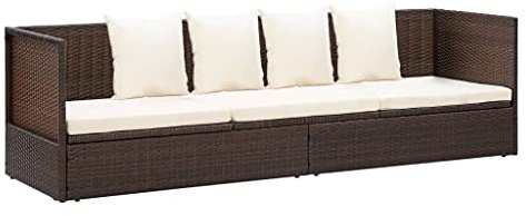 vidaXL Garten-Sofabett mit Kissen Gartensofa Gartenmöbel Gartenliege Loungebett Outdoor Tagesbett Sofa Garten Schlafsofa Sofa Poly Rattan Braun