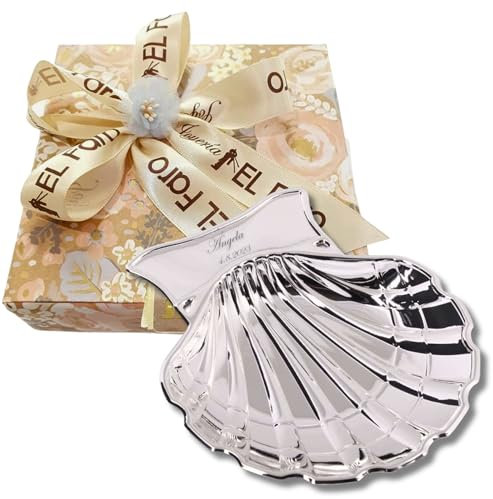 JOYERIA EL FARO | Concha bautismal grabada | Grabado personalizado | Presentación en estuche premium | Un regalo para toda la vida (Modelo 2)
