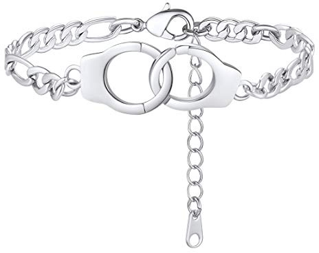 FindChic damen Fußkette Armskette mmit Handschnellen Anhänger Charm Figaro Fußkettchen mit Handschnellen Anhänger