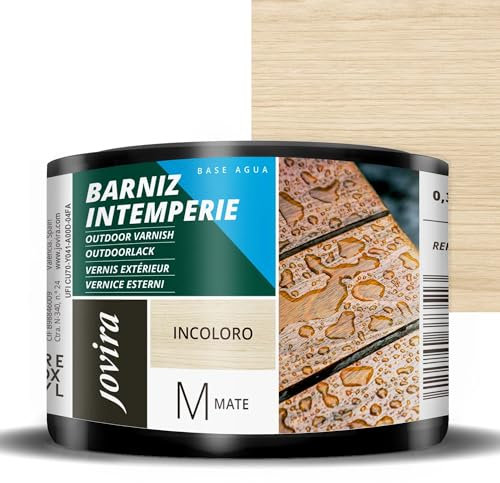 JOVIRA PINTURAS Barniz Intemperie al Agua, para el cuidado y la decoración de maderas en exterior. (375 Mililitros, Mate) H-25