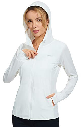Libin Felpa Donna con Zip UV Giacca Trekking Estiva | Cappuccio con Zip Completa Giacca Sportiva Protezione Solare Running Surfing Trekking Felpa con Cappuccio Tasche