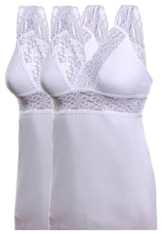 Toker Collection Damen Unterhemd BH Hemd ohne Bügel mit weicher elastischer Spitze im 2er Pack aus Reiner Baumwolle, mit elastischer Spitze (DE/NL/SE/PL, Numerisch, 48, 50, Regular, Regular, Weiß)