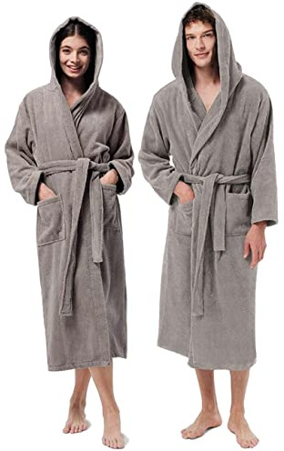 Jenny Sesal Peignoir UNISEX éponge pur coton 100 %, idéal pour la maison, le spa, la salle de gym, doux, confortable et haute capacité de séchage, taupe, XL