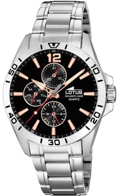 LOTUS Reloj Hombre Analógico de Acero Inoxidable 316l Plateado - Movimiento de Cuarzo - Cristal Mineral de Alta Resistencia - Resistente al Agua 5 ATM - Multifunción 18812/6