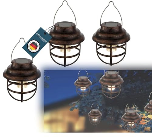 Solarlampen für Außen Garten 3 er Set - Solarleuchten Gartendeko Hängend - Gartenlaterne zum Hängen - Kleine Solarlaterne 3 Stück - Solarlampe Balkon Wetterfest - Solarlampions Laterne
