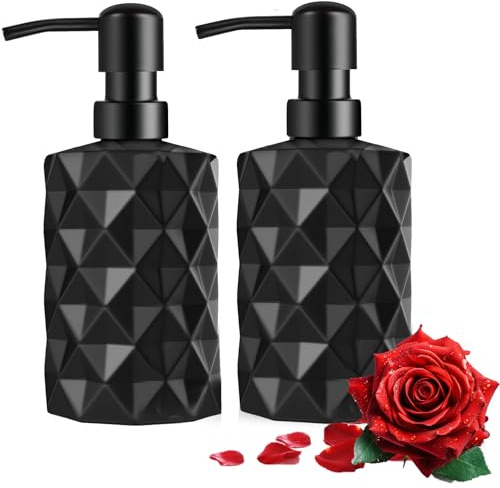 2 Pack Glass Soap Dispenser Bottle with Pump, 11Oz/300ML Refillable Liquid Hand Jar Dispenser, Refillable Liquid Hand Jar Dispenser for Bathroom, Countertop, Kitchen, Laundry Room