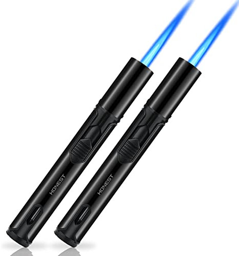 Jet Torch - Encendedor de cigarros con llama eléctrica, ajustable, recargable, de butano, portátil, para velas, parrilla, camping, (negro + negro E)