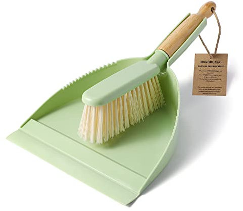 Dust Pan and Brush Set - Small Dustpan and Brush Set, Handheld Broom and Dustpan Set, Brush and Dust Pan Set for Car, Pet Care, Office, 14 x 8.7 inch, Green