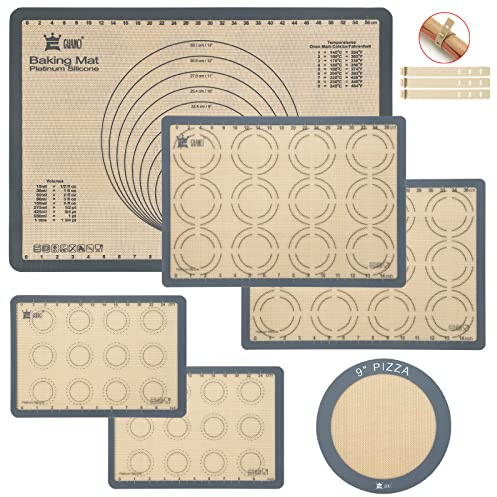 GUANCI Silicone Baking Mat Set of 6, Includes 25x17.5 Large, 2 Medium 16.5x11.6, 2 Small 11.75x8.25, 9 Round, All Mats 0.70mm Thick, Non-Stick Reusable Baking Mats for Pizza, Cookie, Bread
