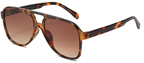 OSAGAMA Vintage retro solglasögon gula tonade glasögon överdimensionerade solglasögon för kvinnor män, Leopardbrun, L