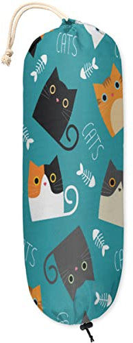 Vintage Katzen Farbe Kunststoff Tasche Halter Wandhalterung Kunststoff Tasche Organizer Einkaufstasche Aufbewahrungsspender Waschbar Große Einkaufstaschen Träger ​Für Zuhause Küche Reisen, 1 Packung