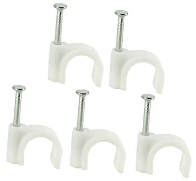 VILLCASE 100 Stück Runde Kabelclips Mit Nagel 5mm Wetterfeste Kunststoff Drahtklemmen Kabelmanagement Für Innen Und Außen Koaxialkabelhalter Für Tv Ethernet Lautsprecher
