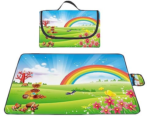 TengYuer Picknickdecke 180x200cm Stranddecke Wasserdicht Sandfrei Isoliert Faltbar Strandmatte mit Tragegriff Outdoor Campingdecke XXL für Camping Parks Strände Picknick GrüNe Landschaften