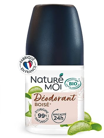 Naturé Moi - Deodorante roll-on - Efficienza 24 ore - Deodorante uomo con Aloe Vera Bio e Magnesio - Profumo legnoso - 99% di origine naturale - 50 ml - Made in France