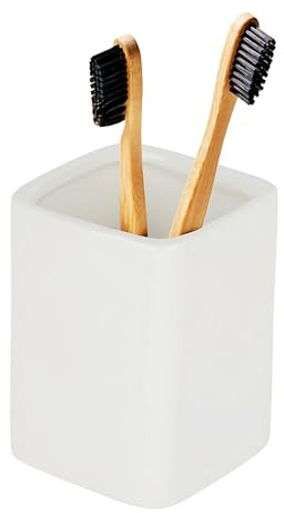 Ceramic Square Toothbrush Cup – Durable & Colorfast Toothbrush Holder for Bathroom, Hotel & Office Desk Storage – Modern Bathroom Countertop Holder for Toothpaste, Razors & Daily Essentials