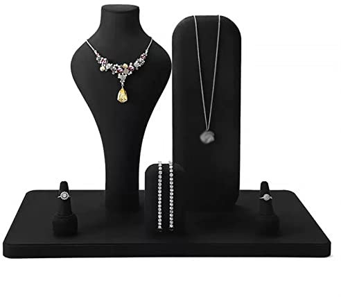 Schmuck Organizer Kombinationsbüsten-Set aus schwarzem Samt for Präsentieren von Schmuck, Halsketten, Armbändern, Ohrringen, Anhängern und Ringen, Halsketten-Büsten-Schmuckbüsten-Ausstellungsständer,