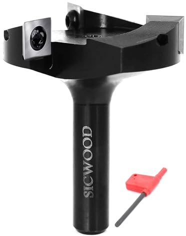 SICWOOD Slab Flattening Router Bits 1/2 Shank, 2-3/8 Cut Diameter, 12*12*1.5mm Carbide Insert, for CNC Spoilboard Surfacing/Planing/Flycutter/ Slab Leveler/Rabbeting