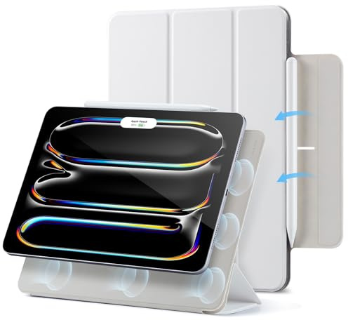ESR für iPad Pro 11 Zoll M5/M4 Hülle (2025/2024), Starke magnetische Befestigung, dünne Trifold Ständerhülle, unterstützt Pencil Pro und Pencil (USB-C), robuster Schutz, Rebound Serie, Weiß