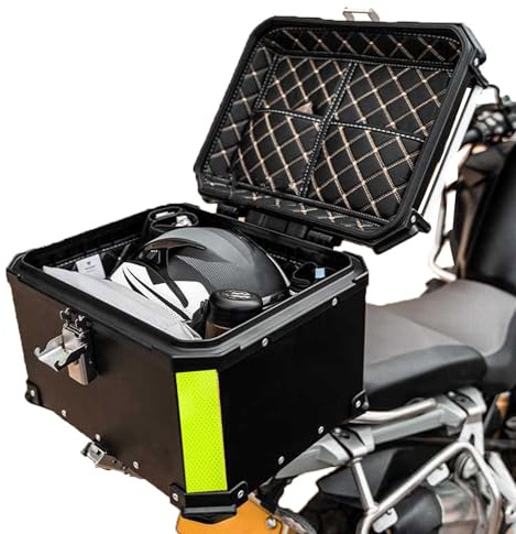 28L 36L 45L 55L 65L 80L 100L Motorradkoffer Top Case Aluminium Topcase Koffer Universal Motorrad Heckbox Gepäck,Helmkoffer Kofferraum Mit Sicherheitsschloss (Color : Black, Size : 80L)