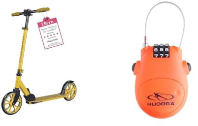HUDORA Scooter Up 200 - Geräuscharmer Aluminium-Roller für bis zu 100kg & Kabel-Schloss Fahrrad Scooter, Zahlenschloss, 14492